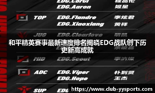 和平精英赛事最新速度排名揭晓EDG战队创下历史新高成就